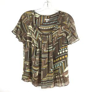 J. Jill Retro 60s Mod Print 100% Silk Blouse Top